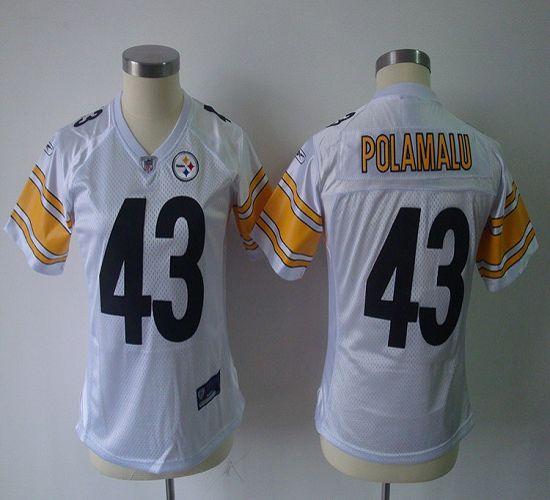 Steelers #43 Troy Polamalu White Women's Team Color Stitched NFL Jersey - Click Image to Close